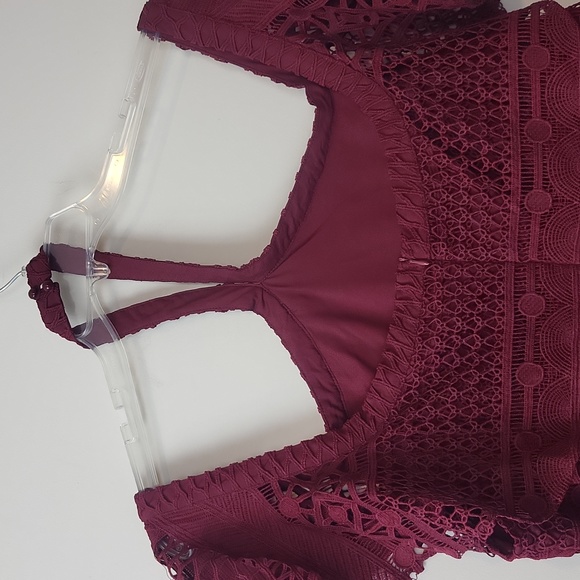 TRISH SCULLY Burgundy Aurora Off the Shoulder Choker Lace Midi Dress - Plus Size - Picture 8 of 16